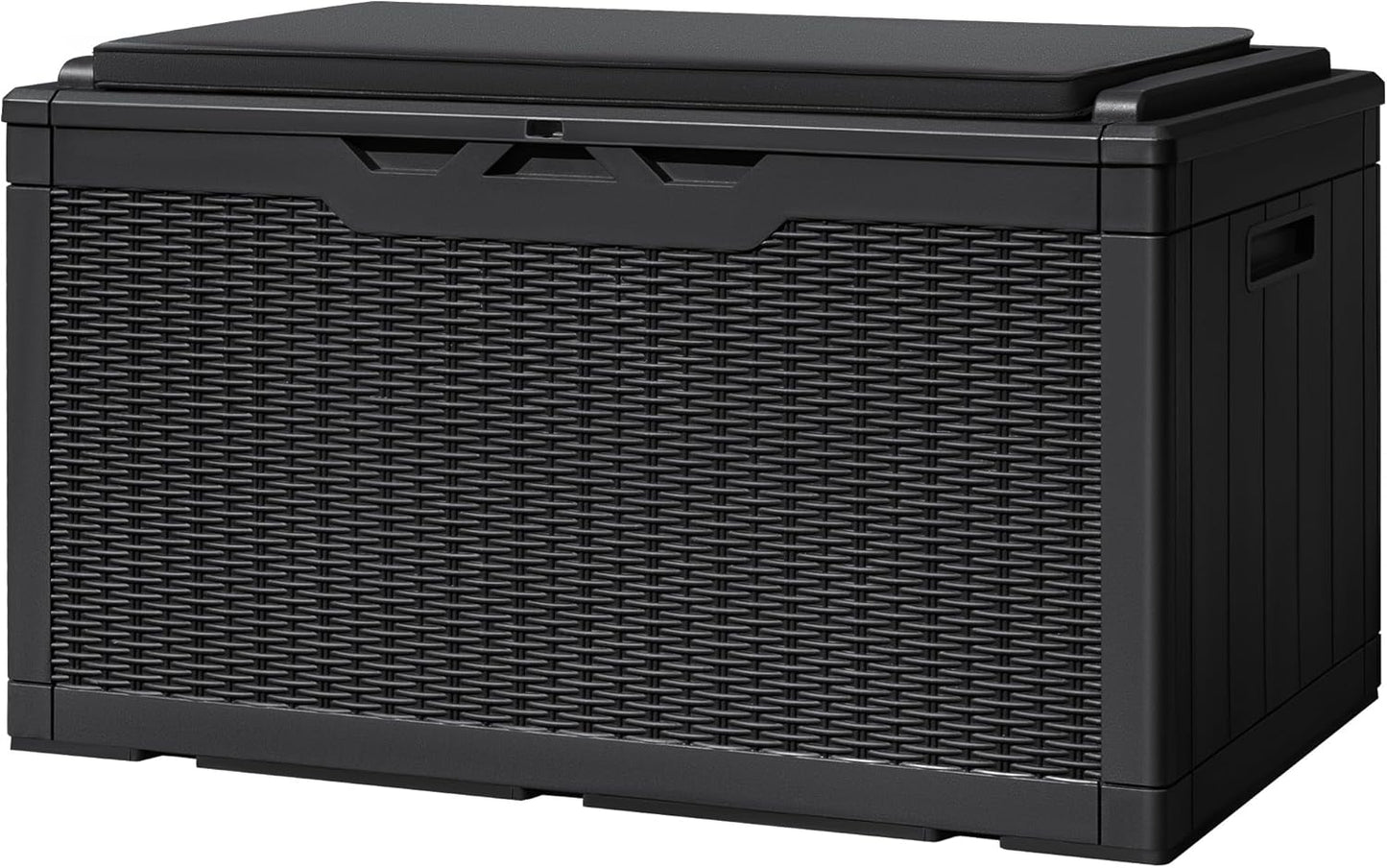 Greesum 100 Gallon Resin Deck Box Large Outdoor Storage with Cushions for Patio Furniture, Garden Tools, Pool Supplies, Weatherproof and UV Resistant, Lockable, Black