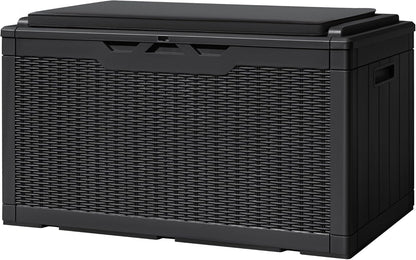 Greesum 100 Gallon Resin Deck Box Large Outdoor Storage with Cushions for Patio Furniture, Garden Tools, Pool Supplies, Weatherproof and UV Resistant, Lockable, Black