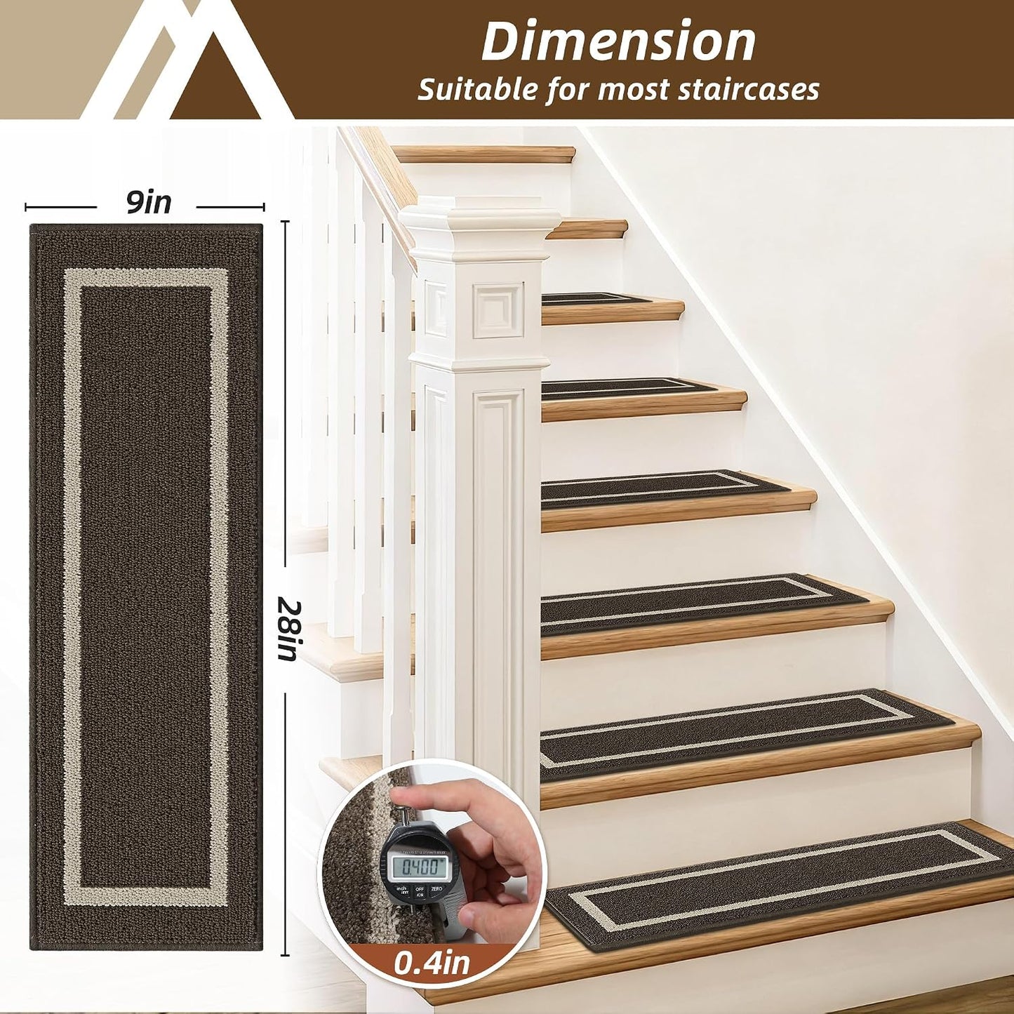COSY HOMEER Soft Stair Treads Non-Slip Carpet Mat 28inX9in Indoor Stair Runners for Wooden Steps, Stair Rugs for Kids and Dogs, 100% Polyester TPE Backing 4pcs, Grey