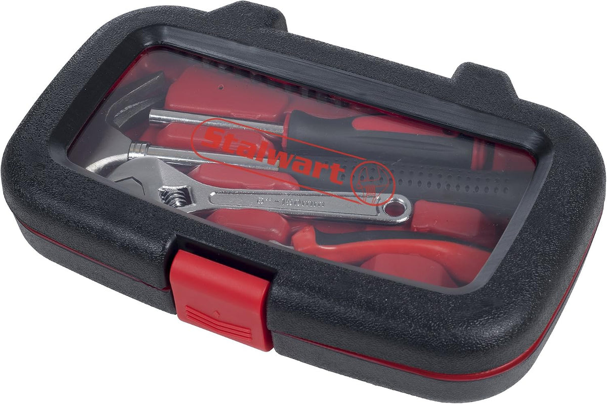 15-Piece Tool Set - Household Tool Kit with Hammer, Multi-Bit Screwdriver Set, Pliers, Wrench- Tools and Equipment for DIY Projects by Stalwart (Red)