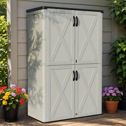 Greesum Outdoor Storage Cabinet, 26 CUFT Deck Box Without Shelves, Waterproof Plastic Storage Shed for Patio Cushions, Gardening Tools, Lockable and Sidehandles, UV Resistant, Beige