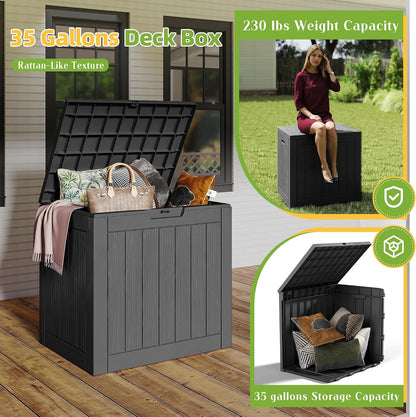230 Gallon Large Outdoor Storage Box Waterproof, UV Resistant Resin Deck Box with Hydraulic Rod & Lockable Latch for Patio Furniture, Outside Storage Box for Garden Tools, Patio Cushions, Black