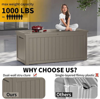 Outdoor Storage Box 325GAL Waterproof Resin Deck Box,Pool Accessories Supplies，UV-Resistant Lockable Package Delivery Bin for Garden Tools,Large Patio Outside Cushions,Chest,Furniture,Black