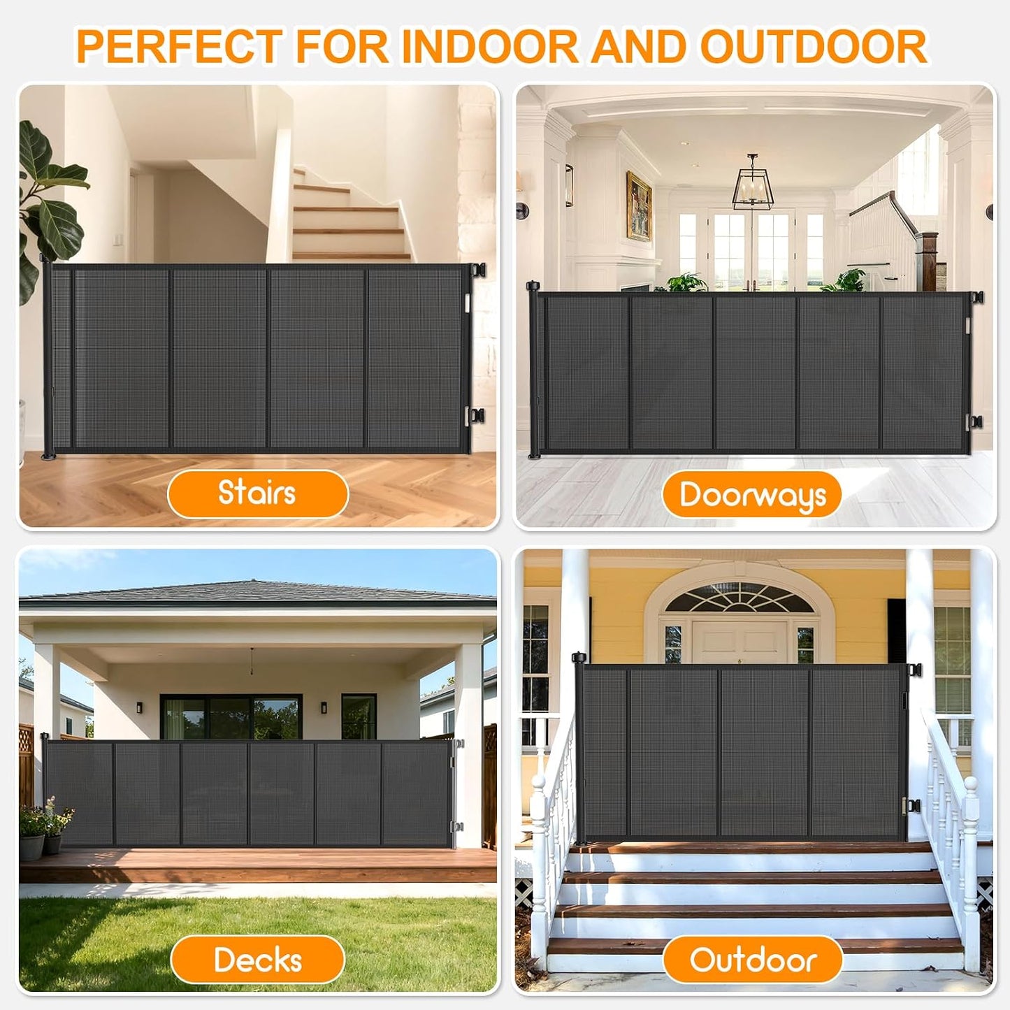 71 inch Retractable Baby Gates, EZIGO Extra Wide Baby Gate for Large Opening Extra Long Mesh Gate for Kids or Pet Dog Gate Child Safety Gate for Stairs Hallways Doorway Indoor Outdoor, Gray