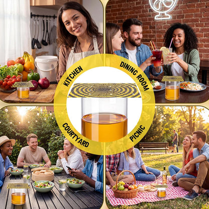 100 Pack Fruit Fly Trap Covers, Single-Sided Sticky Paper Lids, 8 Vent Holes for Vinegar/Wine Bait, Fits Cups & Jars for Indoor Kitchen & Pantry Gnat Control (Round,Yellow)