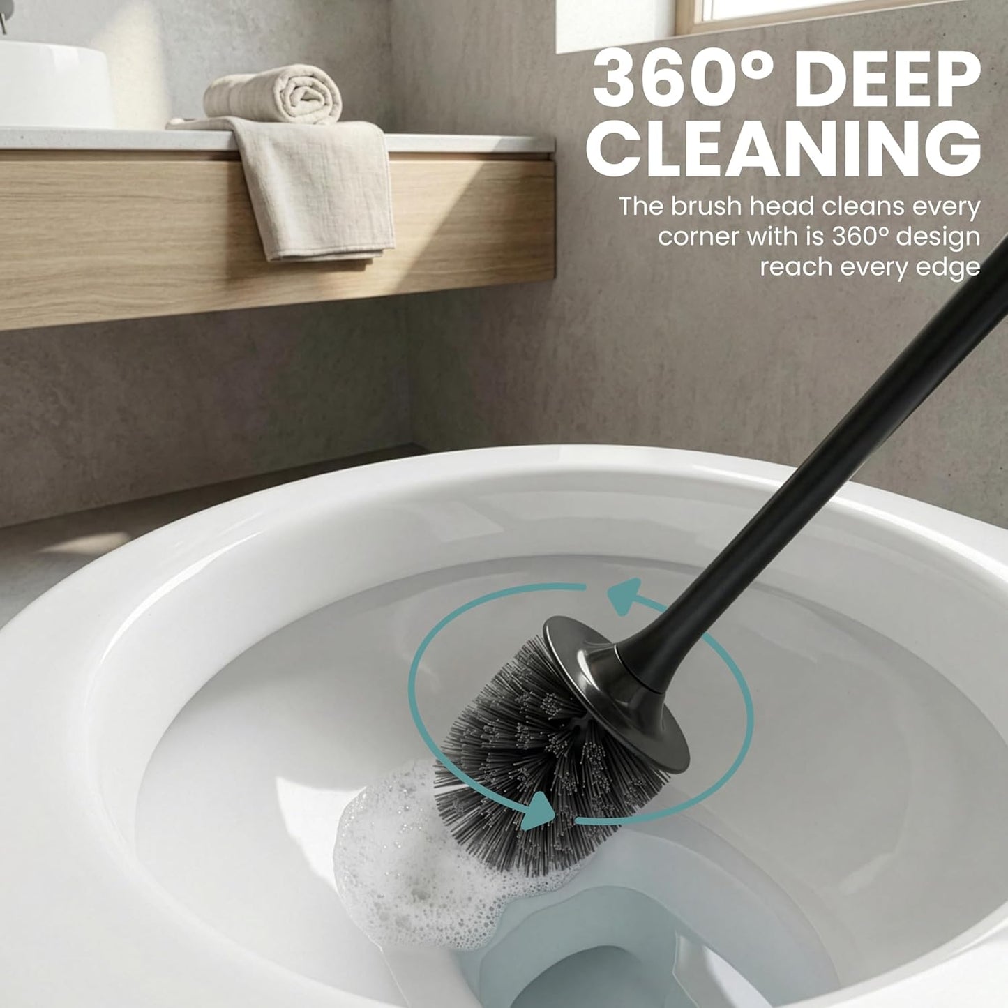 Vigar Zense Toilet Brush and Holder Set - Toilet Bowl Brush and Holder, Polyresin Stone Bathroom Accessory, Compact Toilet Cleaner Brush for Bathroom Decor and Toilet Accessories Set - White Marble