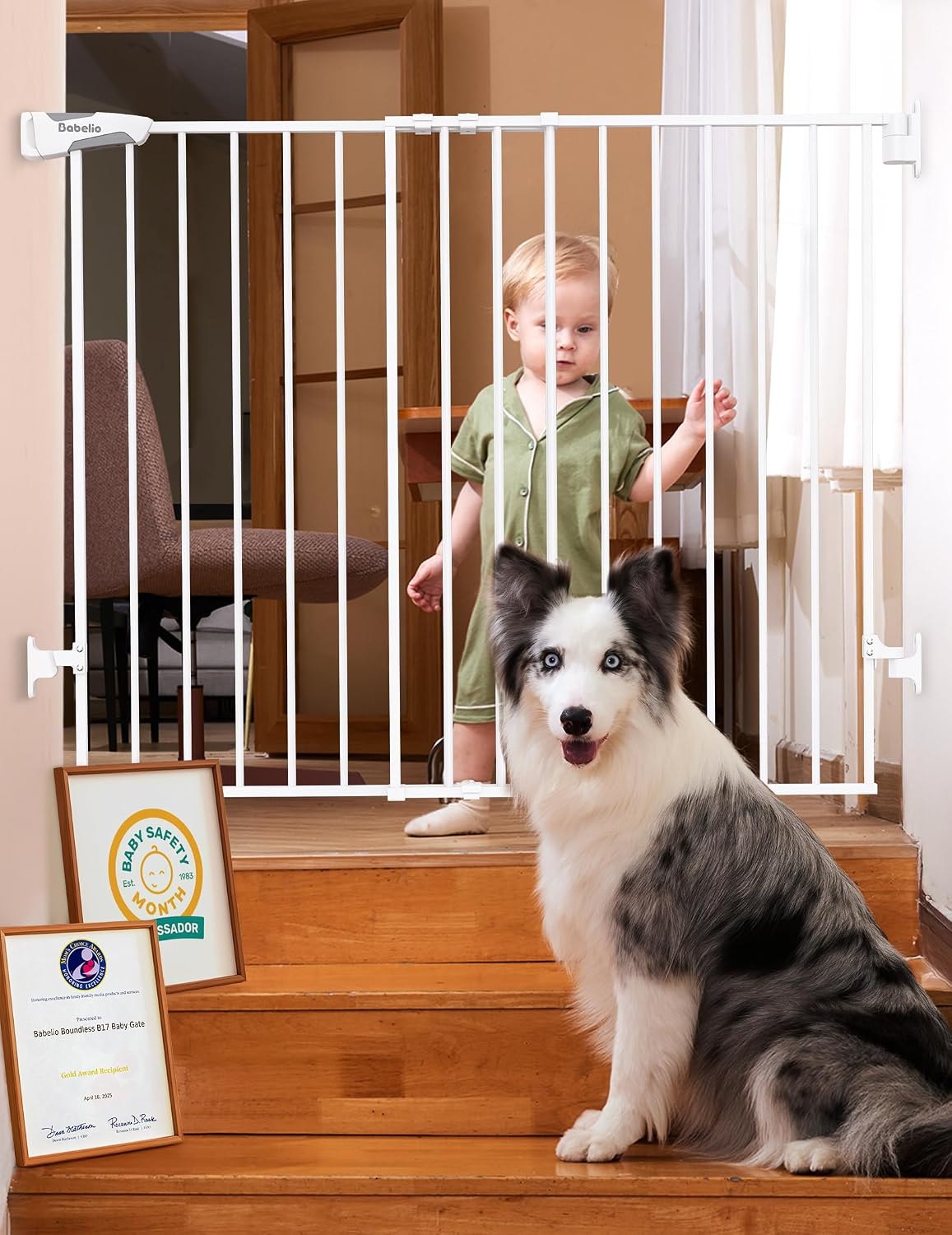 Babelio Baby Gate for Stairs, Kitchen & Doorways, No Bottom Bar| One-Handed Operation| Auto-Close| Hardware Mount (Drill Needed) Safety Dog/Pet Gate (Black - B17, 26-43" W, 28" H)