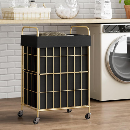 2 Section Laundry Hamper with Wheels and Brake, 100L Laundry Sorter Cart with 2 Removable Liner Bags, Metal Handle, Rolling Laundry Basket for Bedroom Laundry Room