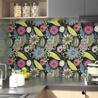 Blue Wallpaper Peel and Stick,Vintage Boho Floral Contact Paper 17.5" x 118", Retro Botanical Flower Wall Paper Self Adhesive Removable Waterproof for Walls Shelves Cabinet Table (Blue,Yellow, Green)