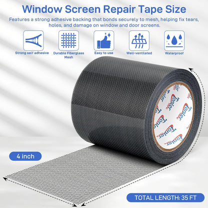 Gray Window Screen Repair Tape 2 in X 35 FT Fiberglass Screen Patch Strong Adhesive Mesh Tape for Window & Door Screen Holes & Tears Repair Kit