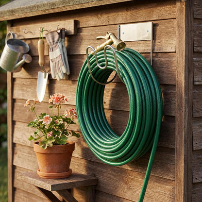 Stainless Steel Garden Hose Holder Wall Mount, Outside Metal Water Hose Reel Hanger Heavy Duty Hook Rack for Extension Cords Vacuum Lines Outdoor Garden Pipe Storage Organization