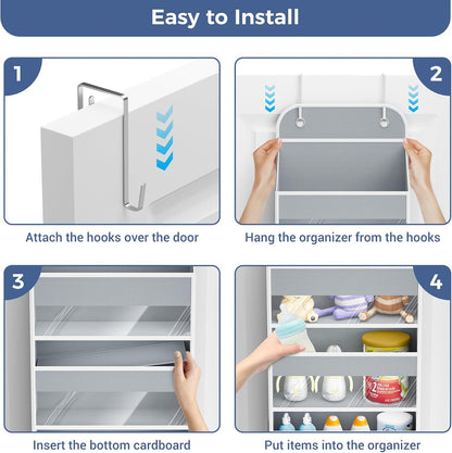 COOLBEBE 2-Pack over the Door Organizer, 5-Tier Hanging Storage with Clear Windows & Mesh Side Pockets, Heavy-Duty Nursery Closet Organizer for Baby Essentials, Bathroom, Bedroom, Grey