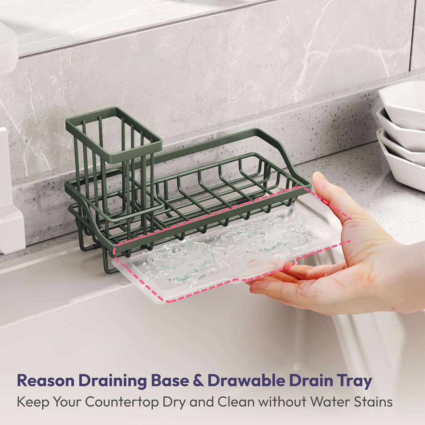 SWTYMIKI Sink Caddy Sponge Holder - Kitchen Sink Organizer with High Brush Holder for Countertop to Hold Dish Soaps and Sponges, Stainless Steel, Black