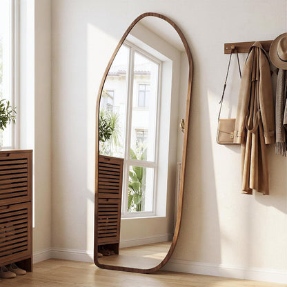 Suidia Full Length Mirror, Oversized Floor Mirror with Solid Wood Frame, Large Standing Mirror for Bedroom Living Room, Wood Art Style, Dark Walnut, 74" L x 32" W