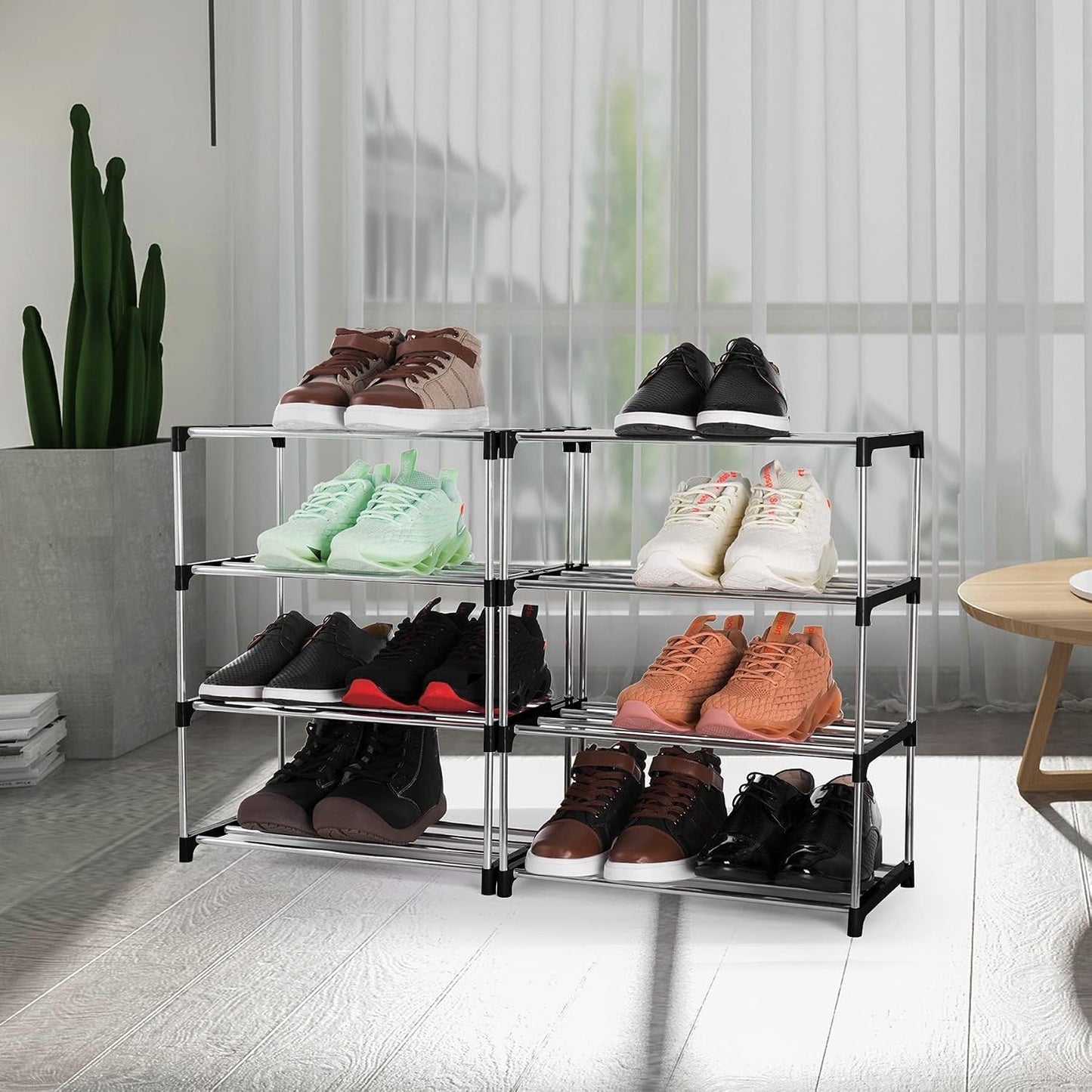 3-Tier Stackable Small Shoe Rack, Lightweight Shoe Shelf Storage Organizer for Entryway, Hallway and Closet(Black)