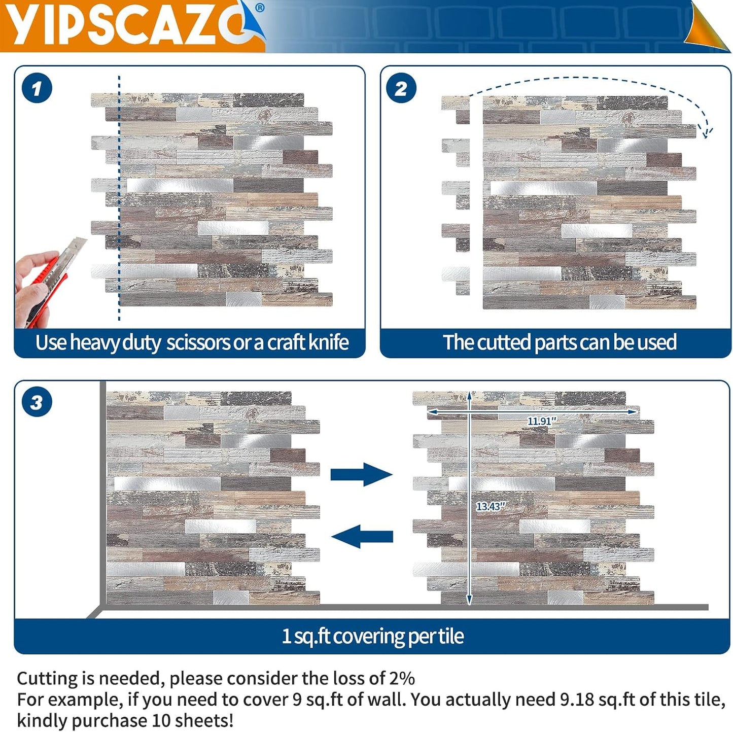 Yipscazo 2026 New Upgrade 11.34" X 11.57" Peel and Stick Backsplash, Stick on Backsplash Tiles for Kitchen, Bathroom, Fireplace (10 Sheets, Beige Rocks + Rose Gold)