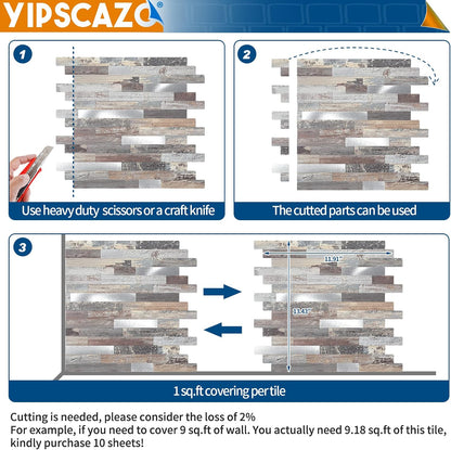 Yipscazo 2026 New Upgrade 11.34" X 11.57" Peel and Stick Backsplash, Stick on Backsplash Tiles for Kitchen, Bathroom, Fireplace (10 Sheets, Beige Rocks + Rose Gold)