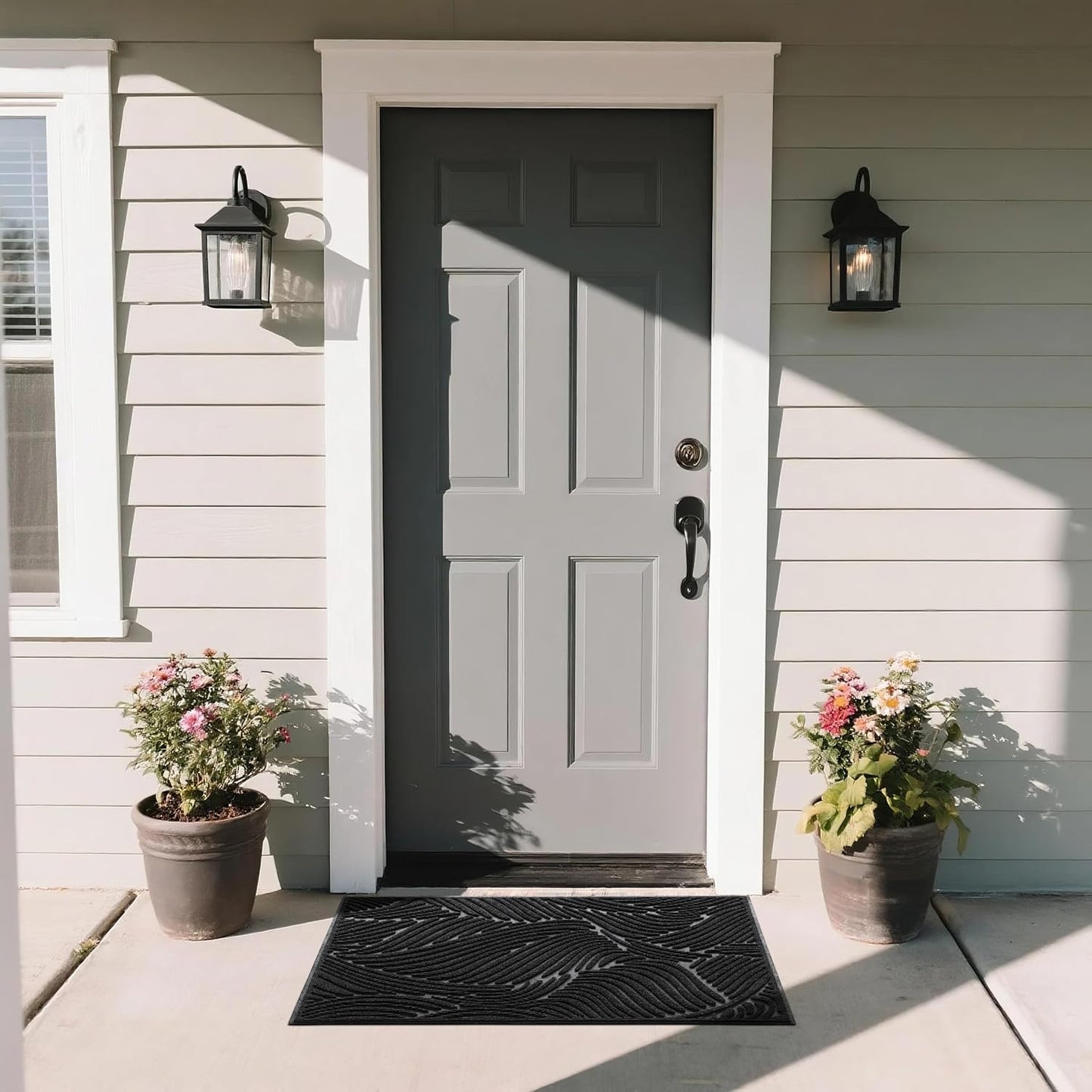 Yimobra Doormat Outdoor Entrance, Simple Stripes All-Weather Waterproof & Non-Slip Mat for Front Door, Heavy Duty Welcome Mat for Indoor, Garage, Patio-29.5x17, Dark Grey
