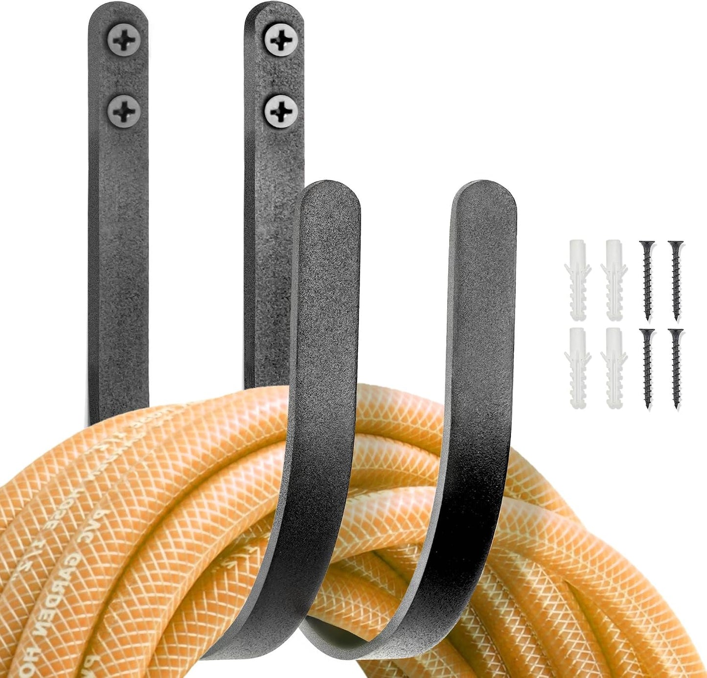 Hose Holder Wall Mount: 8 Inch Metal Heavy-Duty Garden Hose Hanger Outdoor | Hand-forged Hose Rack Mount