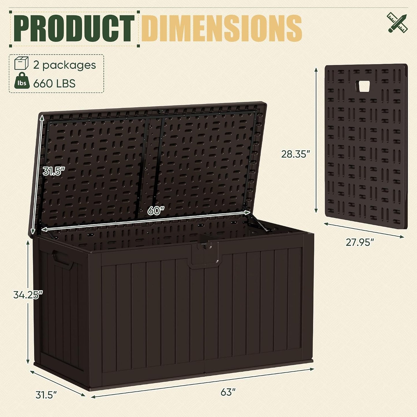 JUMMICO 31 Gallon Resin Deck Box Waterproof Indoor Outdoor Storage Boxes for Patio Furniture Cushions and Garden Tools (Brown)