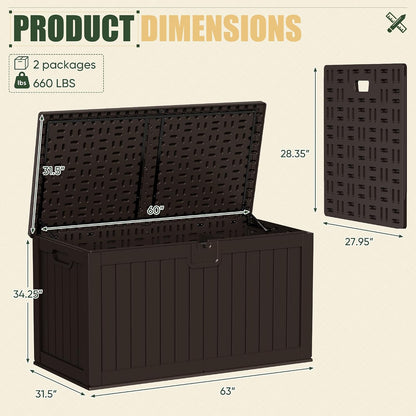 JUMMICO 31 Gallon Resin Deck Box Waterproof Indoor Outdoor Storage Boxes for Patio Furniture Cushions and Garden Tools (Brown)
