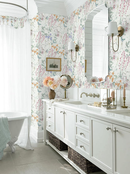 Dimoon 17.3''x78.7'' Vintage Peel and Stick Wallpaper Boho Beige Neutral Contact Paper White Floral Bird Wallpaper Removable Botanical Renter Friendly Modern Wall Paper Bedroom Bathroom Vinyl Roll
