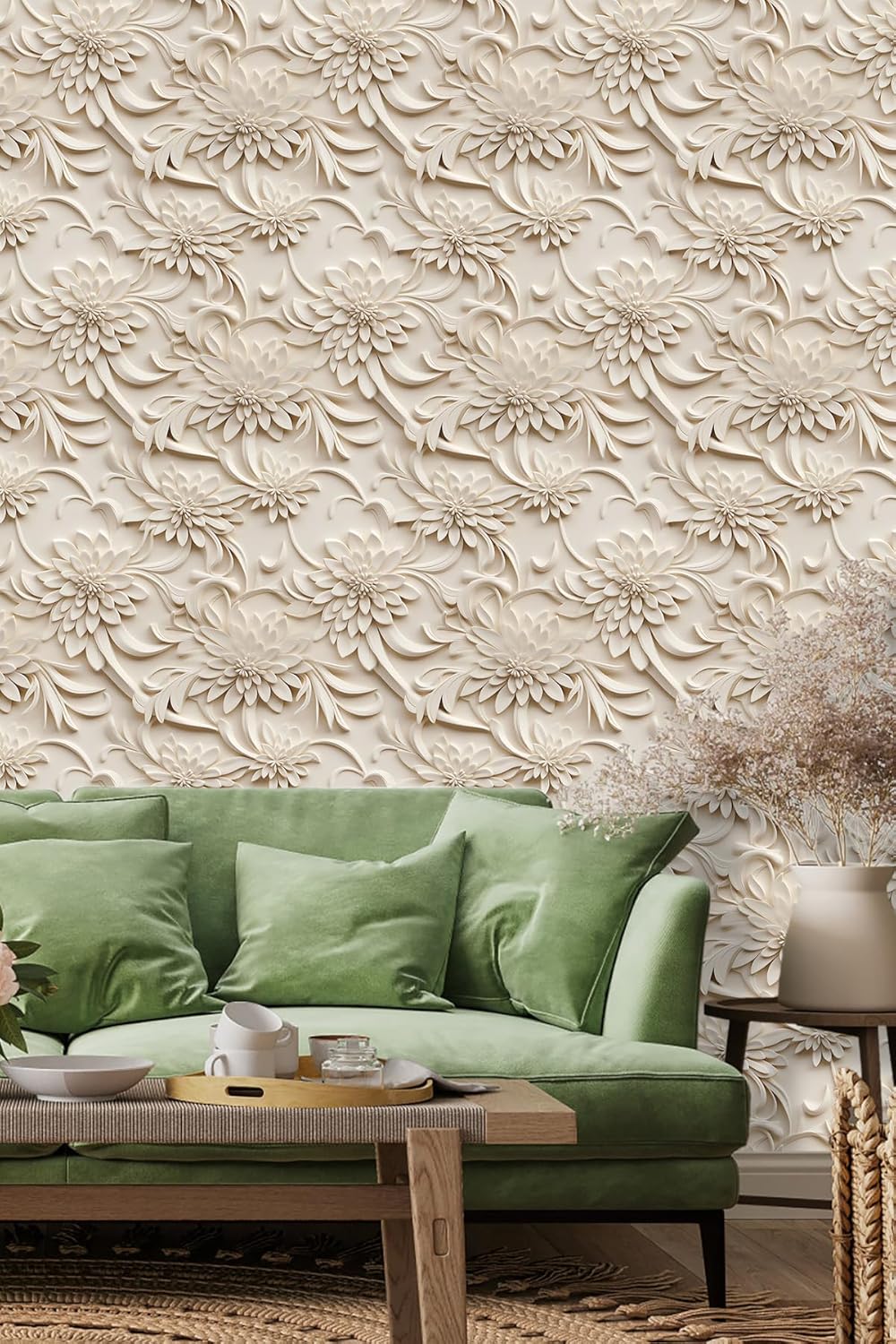 Floral Peel and Stick Wallpaper 3D Effect Interior Wall Décor Contact Paper Self Adhesive Removable Renter Friendly for Bedroom Living Cabinet Room 17.7in x 9.8ft (Not Textured Wallpaper