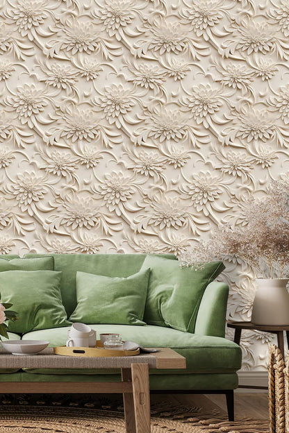 Floral Peel and Stick Wallpaper 3D Effect Interior Wall Décor Contact Paper Self Adhesive Removable Renter Friendly for Bedroom Living Cabinet Room 17.7in x 9.8ft (Not Textured Wallpaper