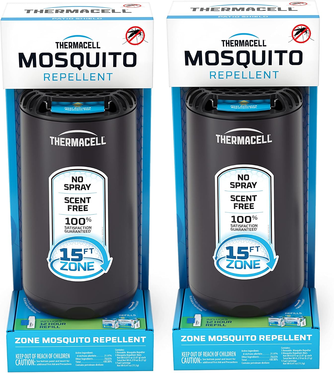 Thermacell Fuel-ZoneGuard Base Fuel Powered Mosquito Repeller; 15-Foot Zone of Scientifically Proven Outdoor Protection; Patio Shield; 12-Hr Refill; DEET-Free; Bug Spray Alternative; Glacial Blue