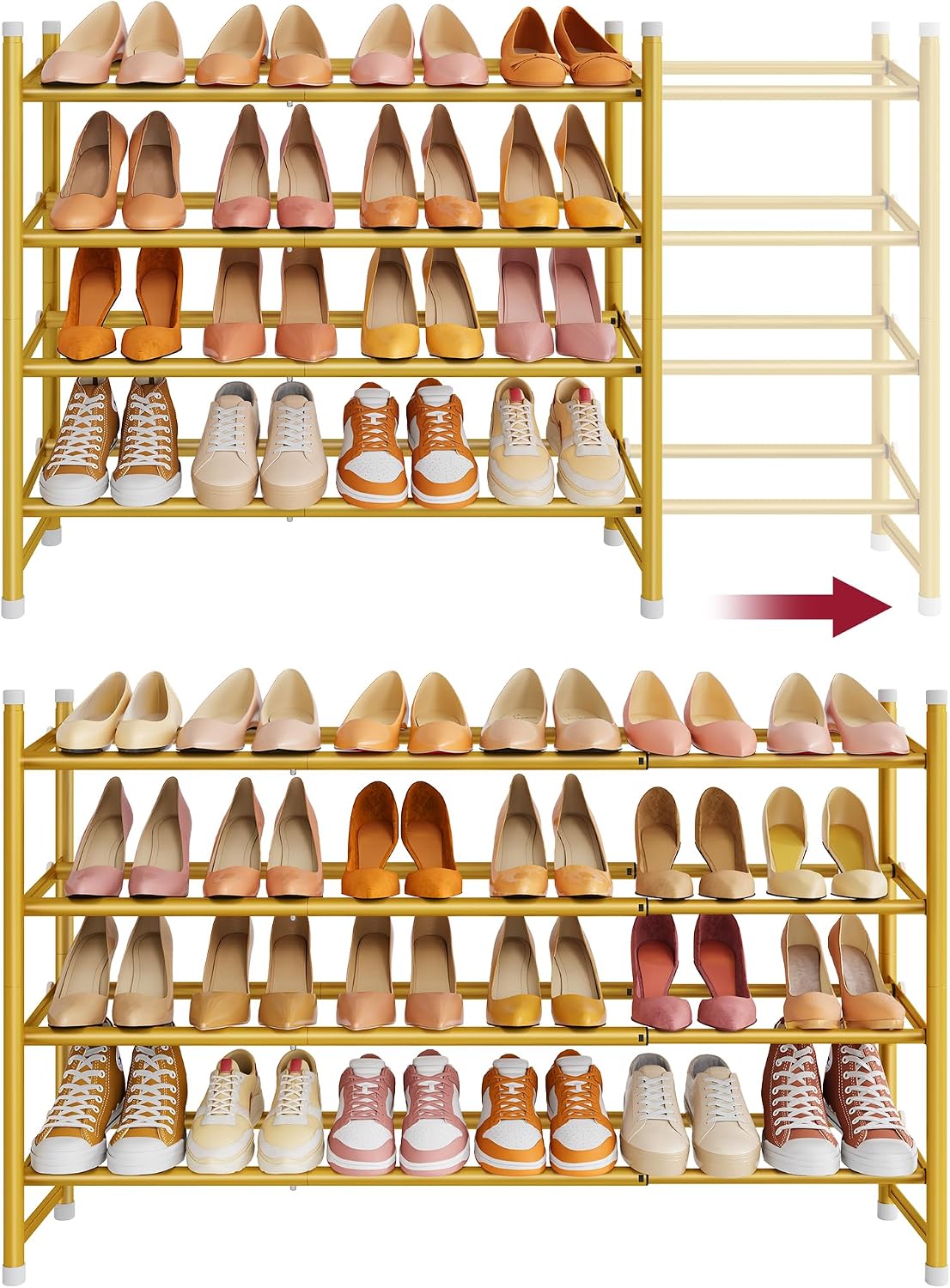 Tajsoon Expandable Shoe Rack for Closet 3 Tier, 28“-41“Adjustable & Stackable Shoe Shelf Storage, Metal Shoe Rack Organizer for Front Door Entrance, Closet, Garage, Entryway, Black