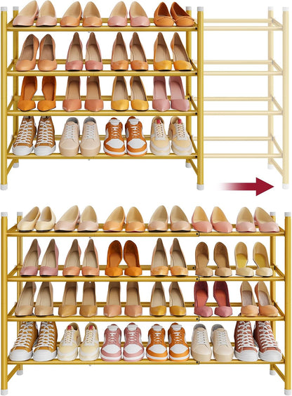 Tajsoon Expandable Shoe Rack for Closet 3 Tier, 28“-41“Adjustable & Stackable Shoe Shelf Storage, Metal Shoe Rack Organizer for Front Door Entrance, Closet, Garage, Entryway, Black