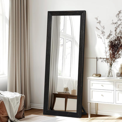 65"x22" Full Length Mirror Solid Wood Frame Floor Mirror with Stand for Living Room, Bedroom Hanging Standing or Leaning, Brown