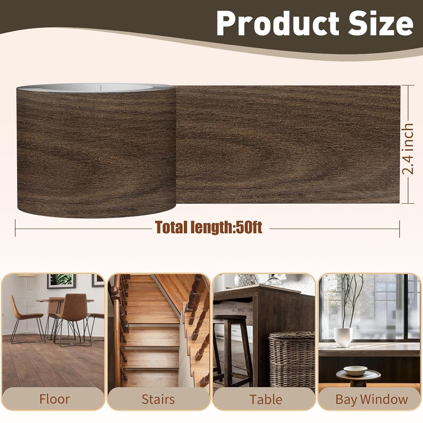 Wood Grain Repair Tape, 2.4 inch X 15ft Self Adhesive Natural Walnut Grain Repair Patch for Tables, Chairs, Baseboards, Doors, Windows, Floors, Handicraft DIY.