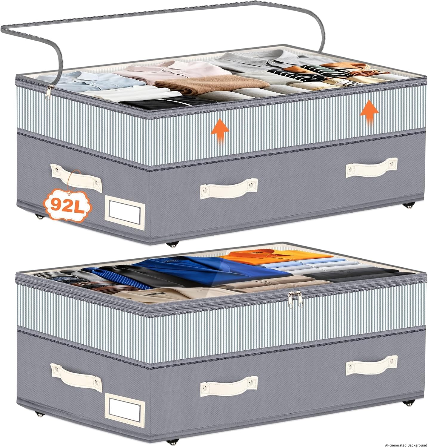 Dolicer 2 Pack Under Bed Storage with Wheels, 6in-10in Height Adjustable Underbed Storage Containers, 92L XXXL Under Bed Drawers Rolling Bin with Clear Lids for Dorm Shoes Clothes Organizers(Grey)