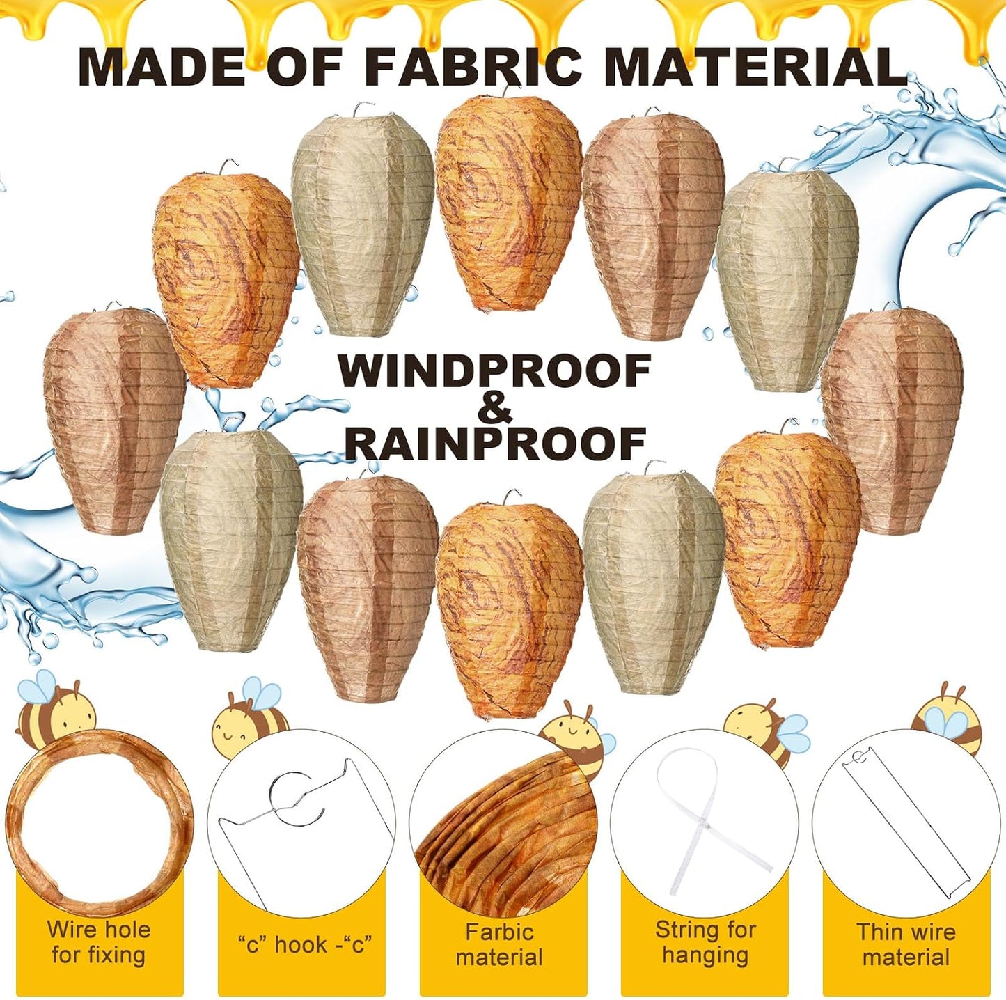 Qualirey 12 Pcs Paper Wasp Nest Hanging Decoy for Tree, Front Back Porch, Back Deck, Outdoor Home Garden, Fake Hornet Nest Waterproof Wasp Trays Repellent