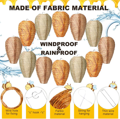 Qualirey 12 Pcs Paper Wasp Nest Hanging Decoy for Tree, Front Back Porch, Back Deck, Outdoor Home Garden, Fake Hornet Nest Waterproof Wasp Trays Repellent