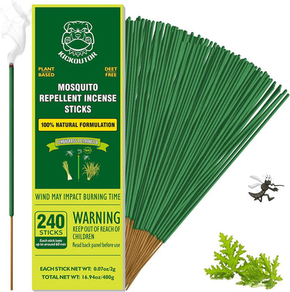 KICKOUTOR Mosquito Repellent Incense Sticks with Natural Citronella Oil, 120 Count DEET-Free Outdoor Protection for Patios, Backyard Gatherings & Camping, Up to 1 Hour Against Gnats & No-See-Ums