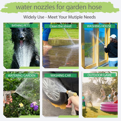Heavy Duty Metal Hose Nozzle, High Pressure Garden Hose Nozzle | All-Metal Water hose nozzle with 4 Adjustable Spray Patterns, For Watering Plants,Pet Showering,Car Washing&Windows