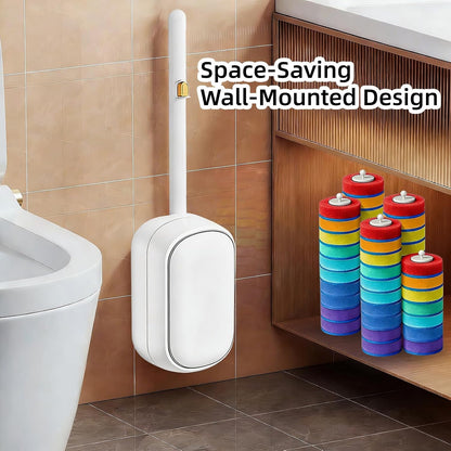 Disposable Toilet Brush and Holder Set with 28 Refills, Wall Mounted Toilet Bowl Cleaner Wand Cleaning System Bathroom Cleaning Supplies (Toilet Brush + 28 Refills)
