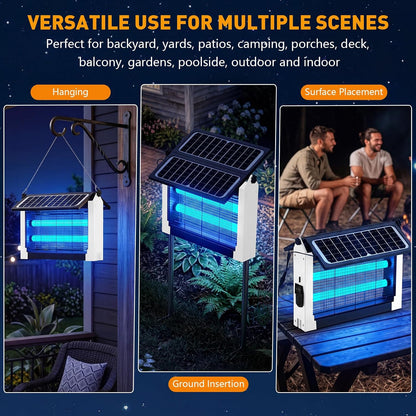 Solar Bug Zapper Outdoor, 4500V Solar Mosquito Zapper with Dual Solar Panels, 1/2 Acre Coverage Cordless Rechargeable Electric Fly Zapper, IPX5 Waterproof Mosquito Traps for Backyard, Patio, Camping