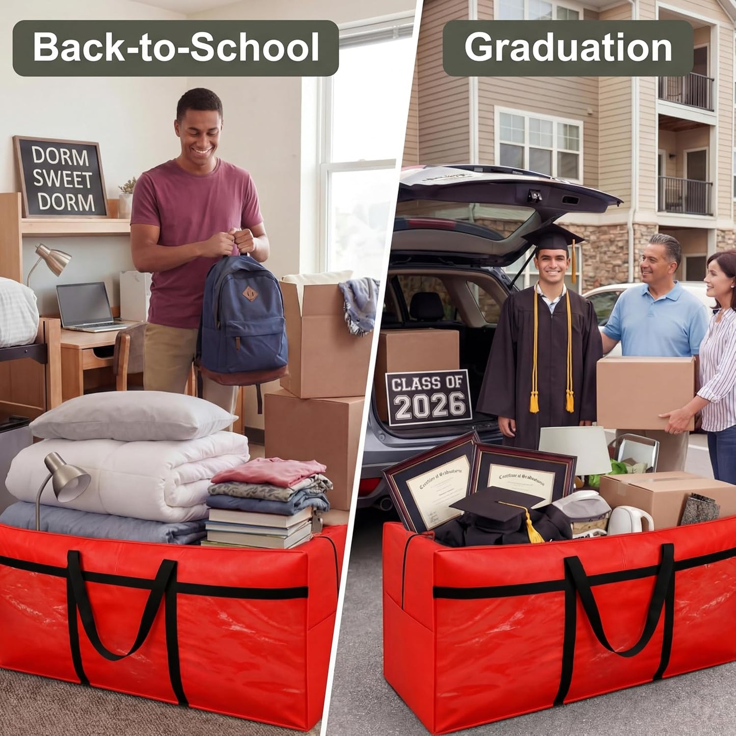 Windyun 4 Pack 57 Gallon Extra Large Moving Bags XXL Heavy Duty Storage Bag with Strong Zipper Handle Jumbo Big Tote Box Foldable for College Dorm Travel Clothes Duffle Blanket Pillow(Red)