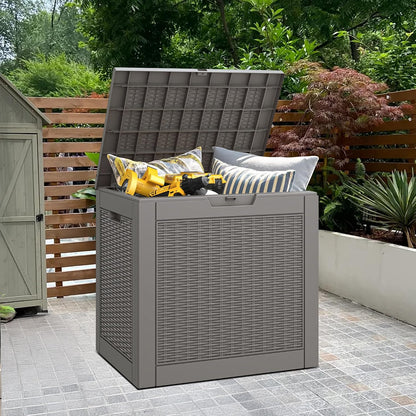 Bifanuo Outdoor Storage Box, 35 Gallon Deck Boxes Waterproof, Resin Storage Cabinet Multi Functional Storage Bench For Gardening Tools, Pool Supplies, Patio Furniture, Lockable