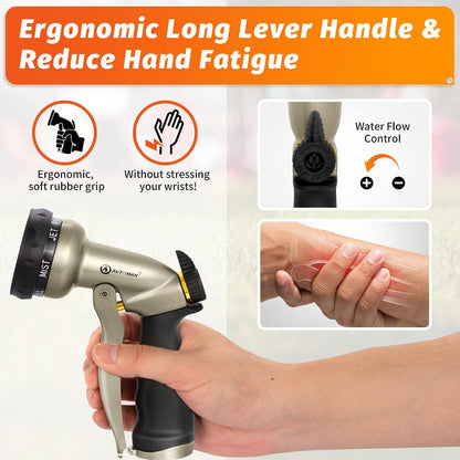 AUTOMAN Garden Nozzle Sprayer, High Pressure Spray Nozzle, 100% Metal Water Hose Nozzle, 7 Patterns Watering Nozzle, Heavy Duty Sprayer Garden Nozzle for Watering Plants & Lawns, Washing Cars & Pets