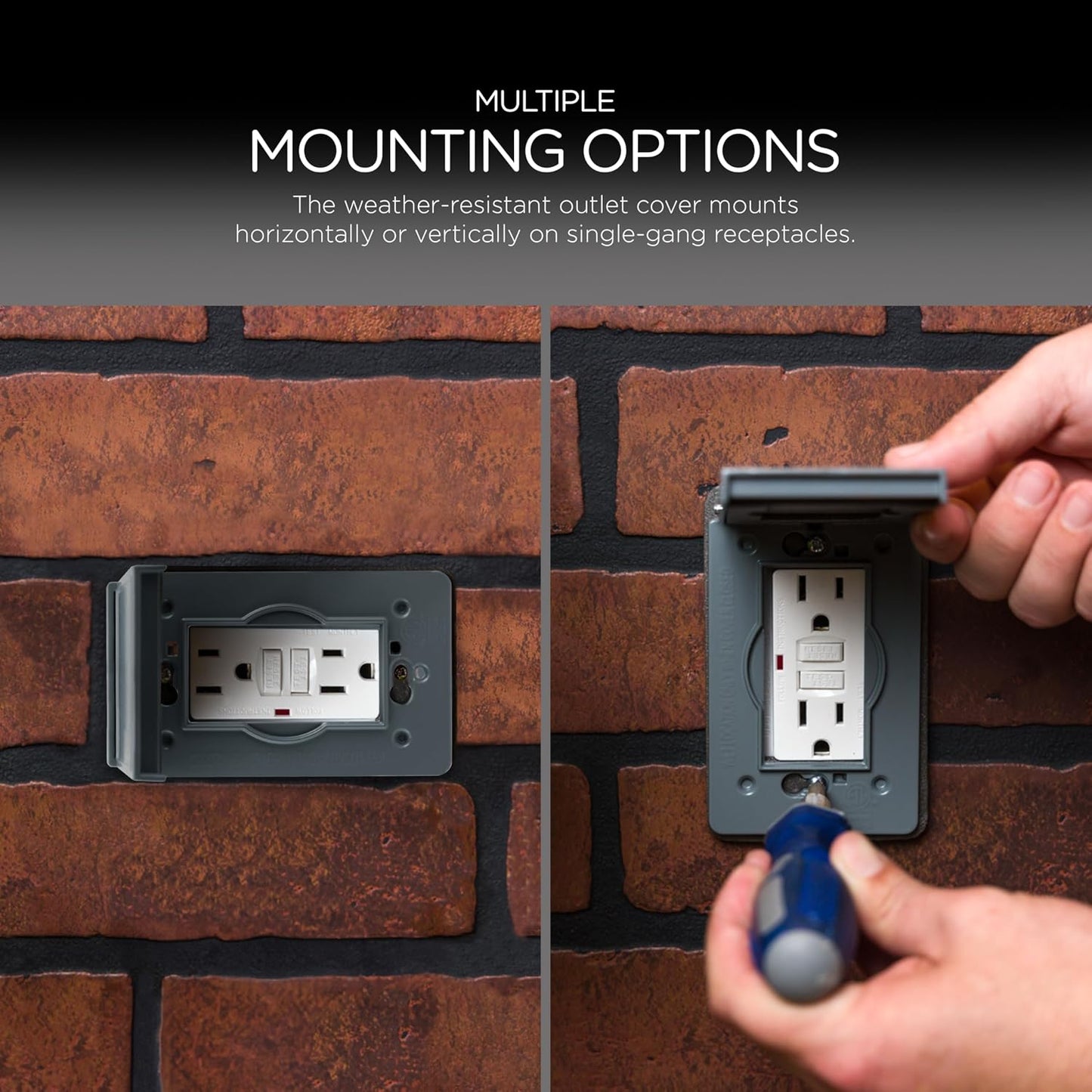 UltraPro Metal Outdoor Electrical Outlet Cover, Heavy Duty Single Gang 𝗢utdoor Outlet Cover Weatherproof Enclosure, Rated for Wet Locations, 𝙾utdoor Electrical Waterproof Plug Covers, Gray, 82809-T1