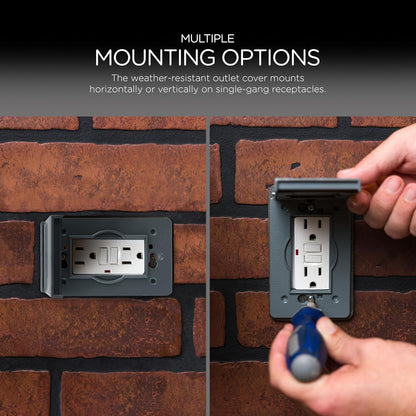 UltraPro Metal Outdoor Electrical Outlet Cover, Heavy Duty Single Gang 𝗢utdoor Outlet Cover Weatherproof Enclosure, Rated for Wet Locations, 𝙾utdoor Electrical Waterproof Plug Covers, Gray, 82809-T1