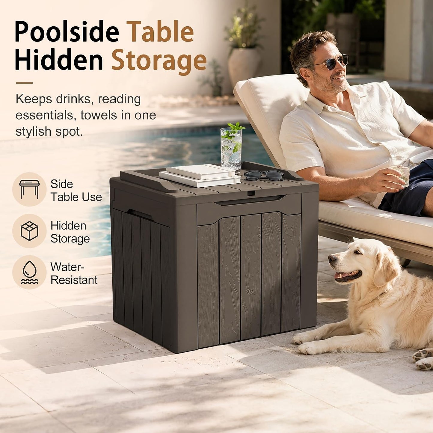 JUMMICO 31 Gallon Resin Deck Box Waterproof Indoor Outdoor Storage Boxes for Patio Furniture Cushions and Garden Tools (Brown)