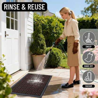 OLANLY Front Door Mat Outside Entrance 29.5x17, Absorbent, Heavy Duty Sturdy Natural Rubber Doormat Indoor Outdoor, Stain and Fade Resistant, Non-Slip Backing Low Profile Floor Mat for Entryway, Grey