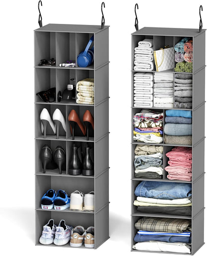 SpaceAid 2 Pack Hanging Closet Organizer and Storage with Dividers, 24 Compartments Hanging Shoe Shelves for Closet, Wardrobe, RV, Garment Rack - Black