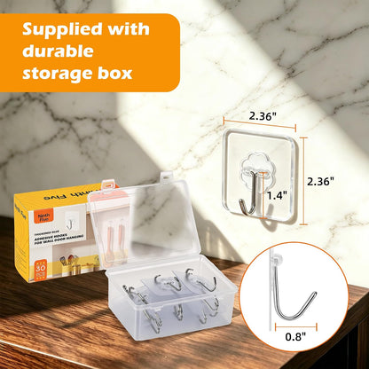 Ninth Five 30 Pack Adhesive Wall Hooks for Hanging Heavy Duty 33 lbs Hooks ， No Drill, Towel Sticky Clear Hook Waterproof,usde for Bathroom, Shower, Outdoor, Kitchen, Door, Home Improvement