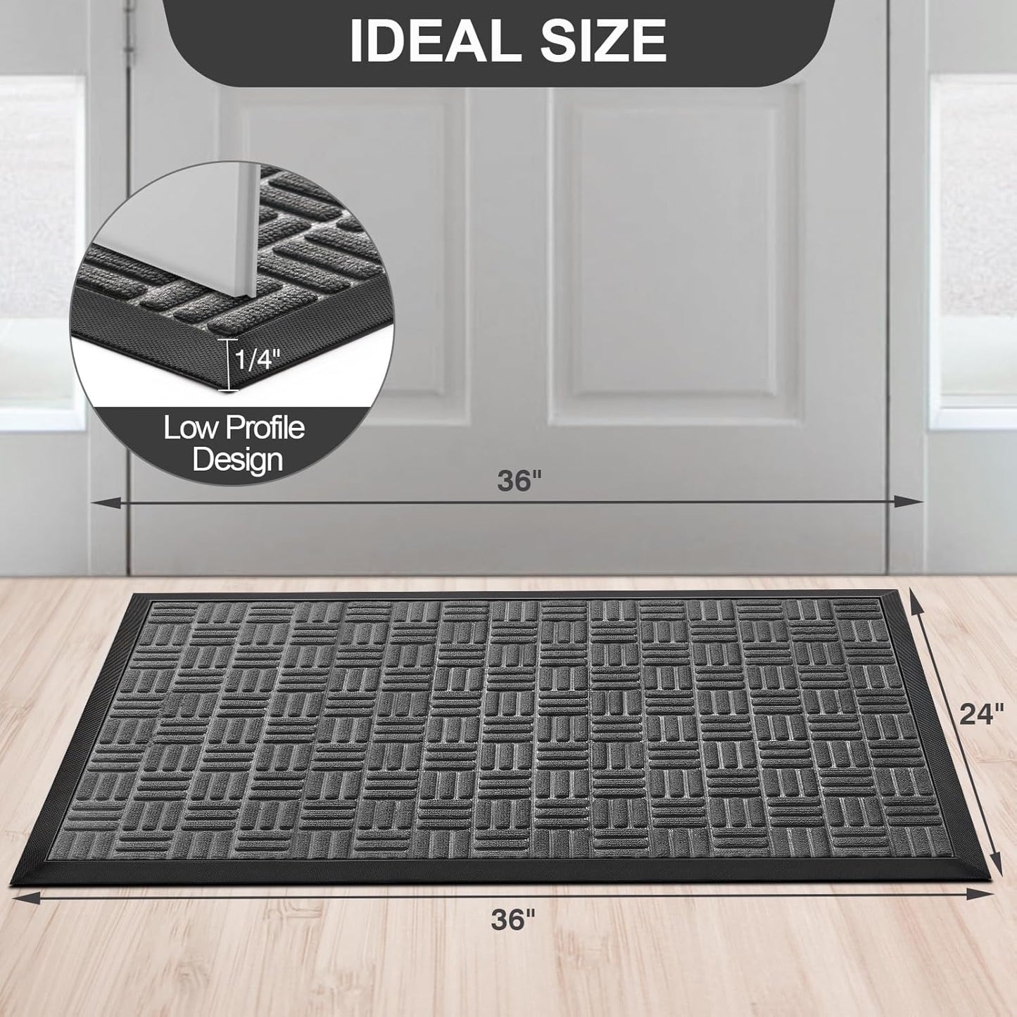 Mibao Front Door Mat, Heavy Duty Durable Welcome Mat for Outdoor Indoor, Dirt Trapper Waterproof Super Absorbent Door Mat for Entryway Outside Patio Porch, 29.5" x 17", Grey